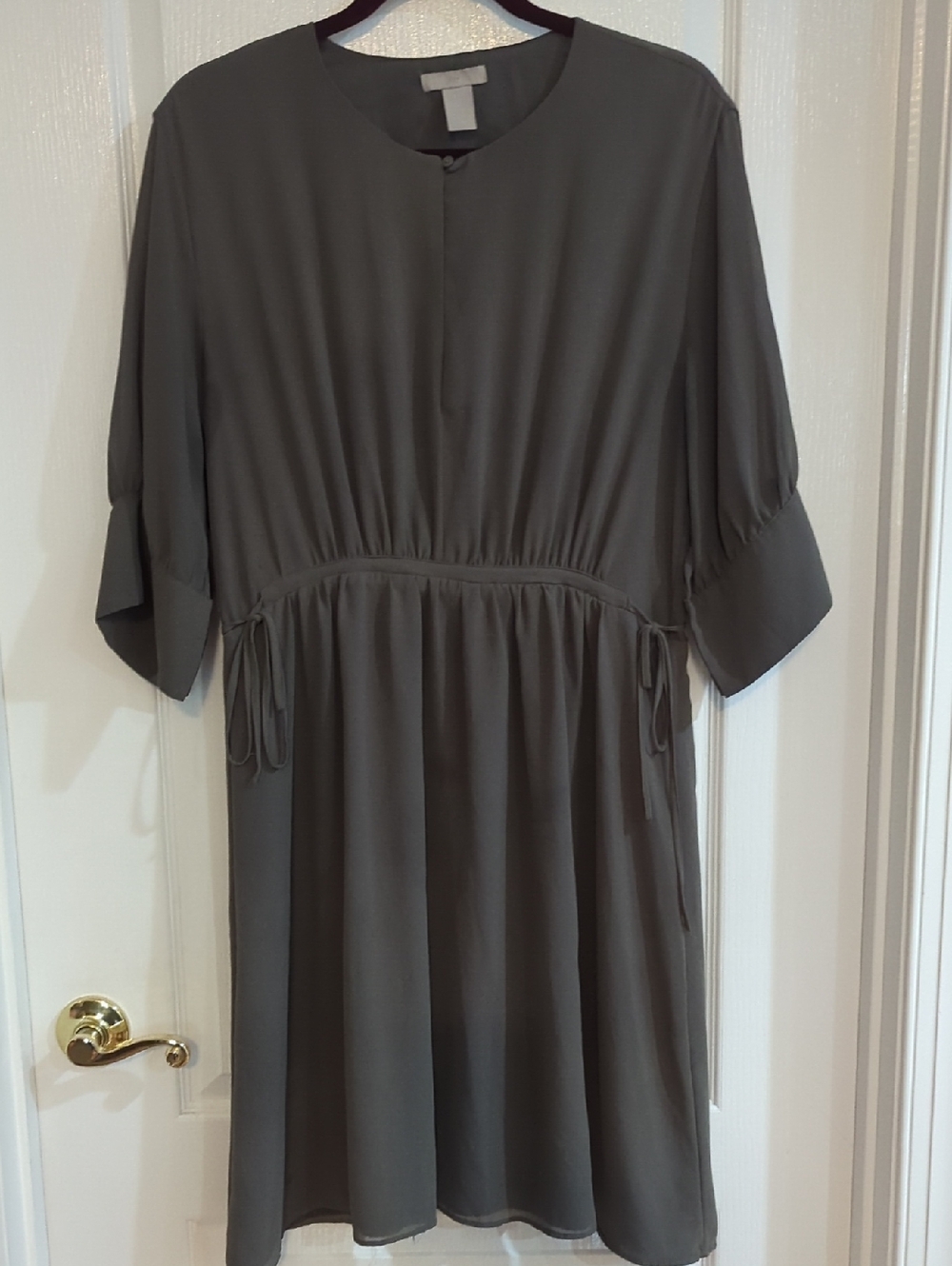 H&M Olive Midi Drawstring Waist Dress Sz L